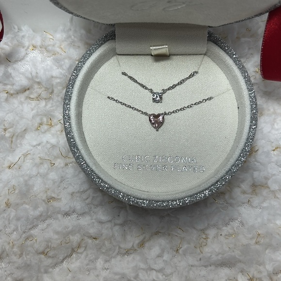 Joy Cubic Zirconia Fine Silver Plated double Necklace set - Picture 4 of 8